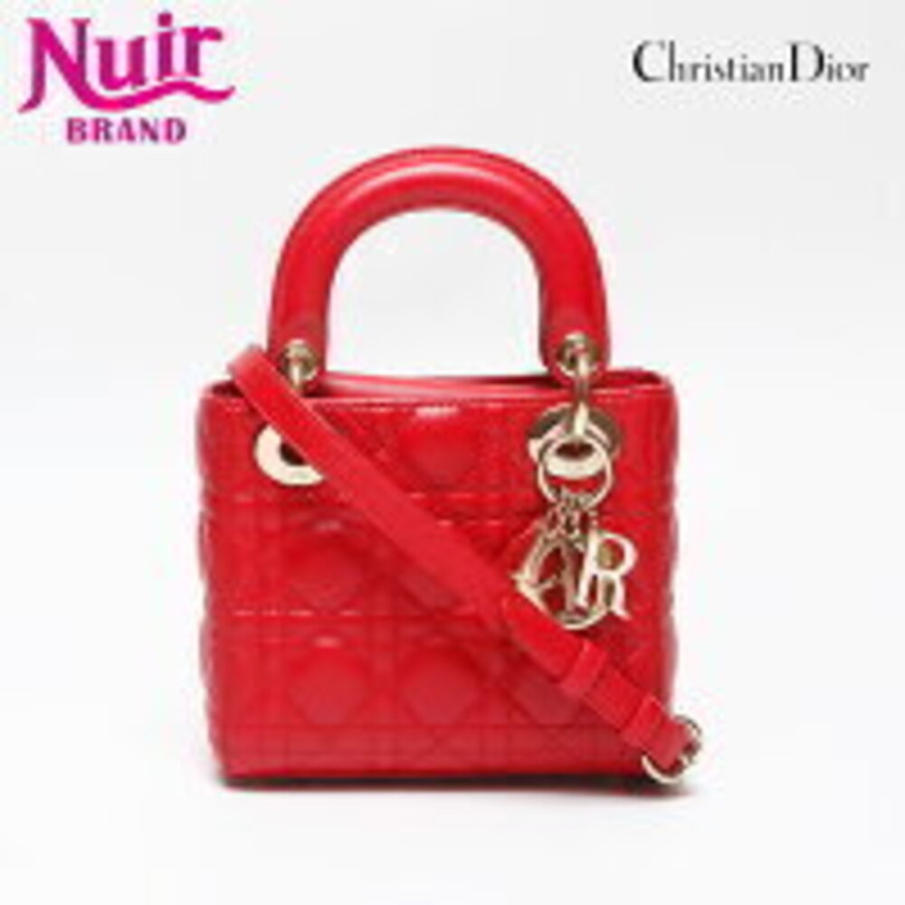 Christian Dior Lady Lambskin Shoulder Bag Red